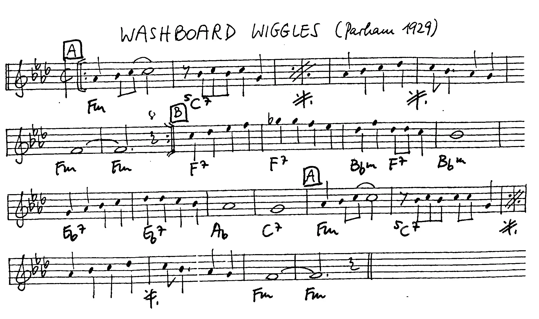 washboard wiggles free jazz leadsheet - Courtesy of the Jungle Jazz Band